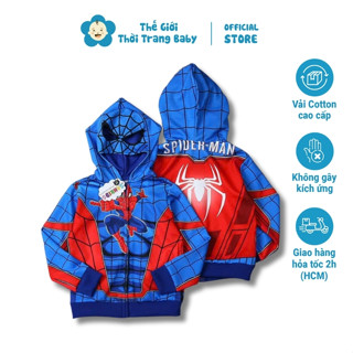 Áo Khoác Cho Bé Trai Người Nhện Spiderman Từ 2 Tuổi Đến 5 Tuổi 1 Lớp Vải Thun Dày Dặn Có Mũ 2 Lớp Và Khóa Kéo AK47