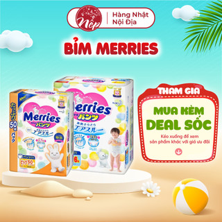 [HCM] [CỘNG MIẾNG] Tã bỉm Merries dán/quần nội địa Nhật NB76+6/S70+6 /M56+4/ M52+6/L44+6/XL38+6