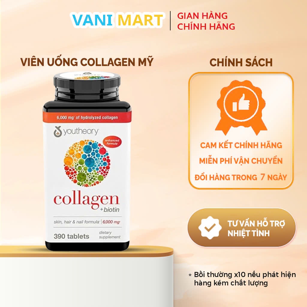 [ CHÍNH HÃNG ] Viên uống Collagen Youtheory Biotin Mỹ Hỗ trợ chăm sóc da, tóc, móng, ngăn ngừa lão hóa 390 viên