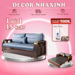 Sofa giường khung sắt, giường sofa tay gỗ sang trọng, giường sofa đa năng tay ốp kim loại cao cấp
