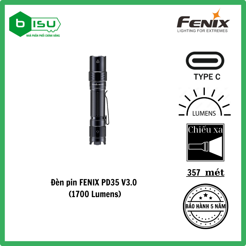 ĐÈN PIN FENIX PD35R (1700 LUMENS)