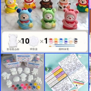 Bộ tô tượng cho bé set 10 tượng 5cm tặng kèm khay màu và bút tô