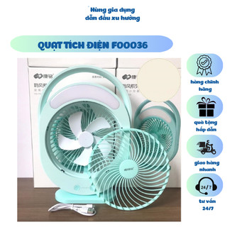 Quạt tích điện có đèn km-f0336 mầu xanh-dùng được 4h