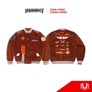 Áo Khoác Varsity Unisex URBAN MONKEY " Varsity 7TH Racestar Brown " Chất Liệu Nhung Tăm Phối Màu Nâu Sáng