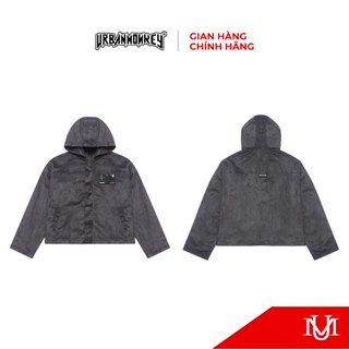 Áo Khoác URBAN MONKEY Suede Crop Jacket Grey Da Lộn Lót Dù Form Crop Nam Nữ Phối Màu Xám
