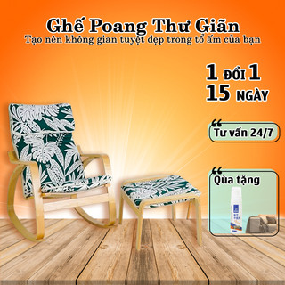   TẶNG KÈM ĐÔN  Ghế Bập Bênh Ghế Lười Ghế Poang Thư Giãn Khung Gỗ Bạch Dương Cao Cấp Có Đôn Gác 