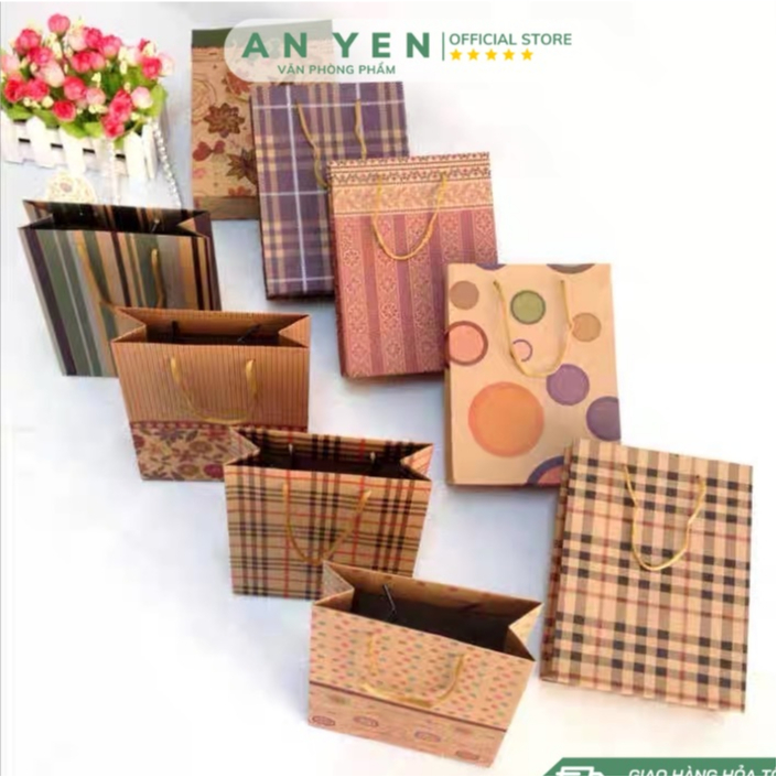 [RẺ NHẤT SHOPEE] Túi đựng quà, Túi giấy kraft cao cấp đủ cỡ , TÚI QUÀ XI MĂNG CÓ QUAI IN HOẠ TIẾT