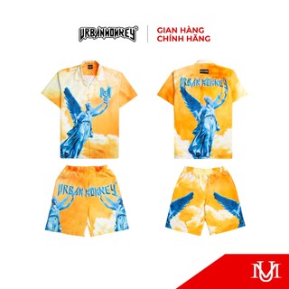 Đồ Bộ SET Unisex URBAN MONKEY " Sky Golden Set Neli " Chất Liệu Cotton Lạnh In Chuyển Nhiệt Phối Màu Cam Tươi
