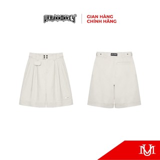 Quần Short Nam Unisex Urban Monkey < PLEATED CHICANO SHORT CREAM > Họa Tiết Xếp Ly Logo Kim Loại Phối Màu Kem