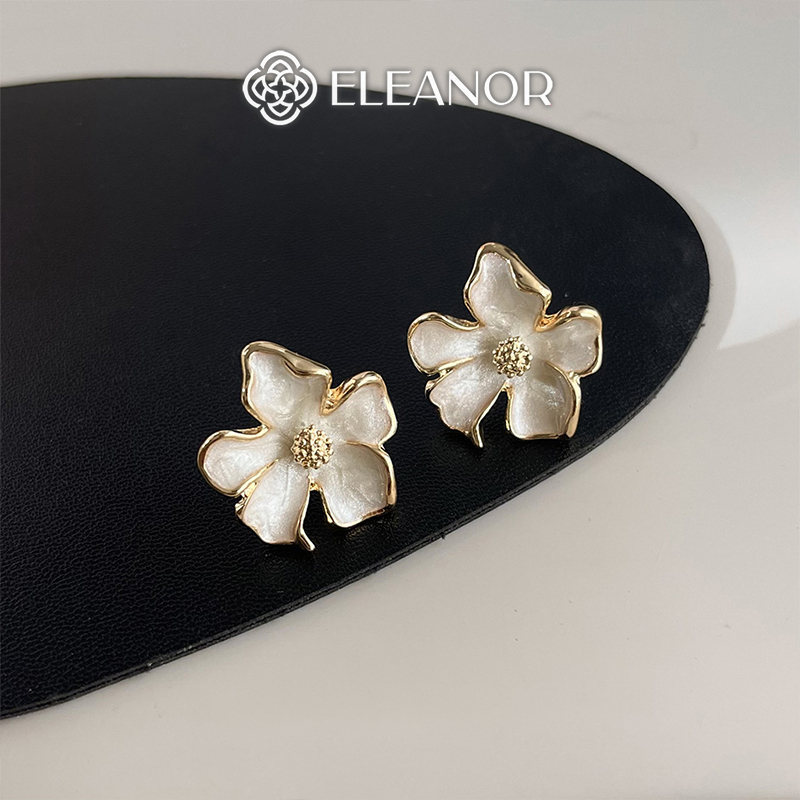 Bông tai nữ chuôi bạc 925 Eleanor Accessories hình hoa viền trơn phụ kiện trang sức khuyên tai 8225