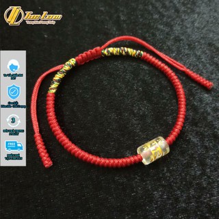 Vòng tay chỉ đỏ tươi may mắn bện handmade hạt lu thống màu trắng khắc chú OM bình an - DIY TUỆ LÂM