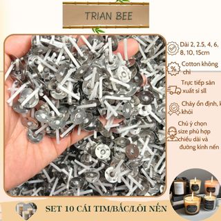 Tim kẹp sẵn làm nến tealight 10 cái - bấc nến cotton không chì không khói đen Trian Bee