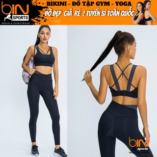 Bộ đồ tập gym yoga aerobic thể thao nữ áo bra kèm mút và quần dài chất liệu thun mịn thoáng mát BINSPORTS BD095