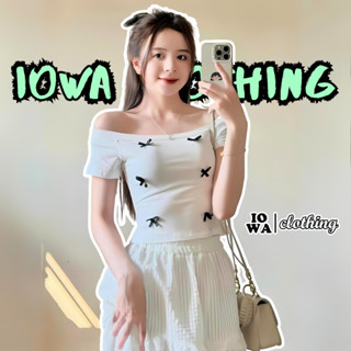 Áo Croptop Coquette TAY NGẮN TRỄ VAI 6 NƠ Nữ Chất Thun Borip CR88, Áo Thun Nữ Kiểu Bệt Vai Ôm Body IOWA