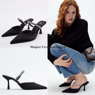  Guốc ZR mũi nhọn quai ngang đính đá trắng sáng Full box MS-5032 size 35 - 42 