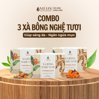 Combo 3 Xà Bông Nghệ MELA Thiên Nhiên Làm Sạch Sáng Mịn Body Tẩy Da Chết 100g - ML26