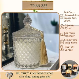 (Hũ rỗng) Hũ thủy tinh kim cương 250ml mẫu cao, chịu nhiệt tốt - hũ đựng nến Trian Bee