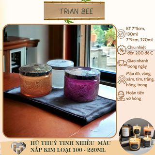 hũ thủy tinh nắp kim loại nhiều màu, hoa văn dập nổi, chịu nhiệt tốt - hũ rỗng, cốc đựng nến Trian bee
