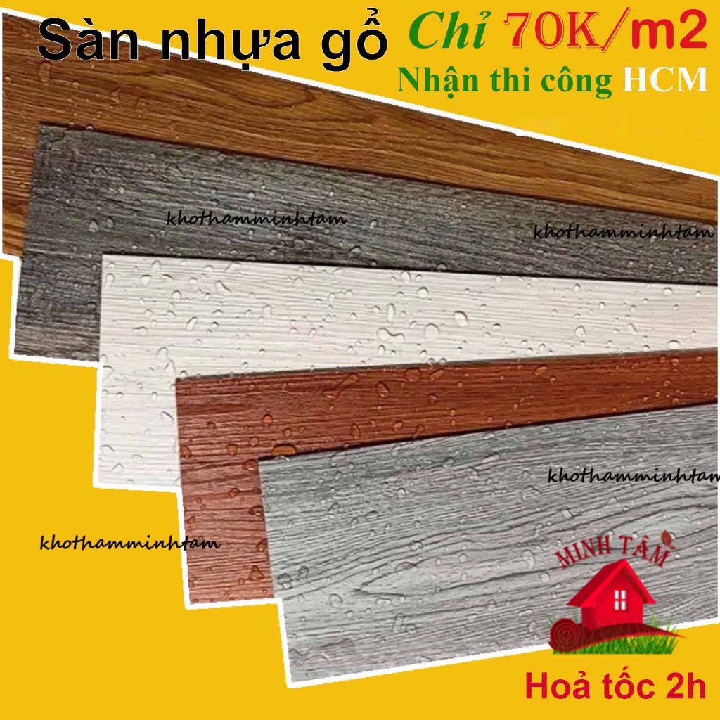 (1 Miếng) Sàn nhựa giả gỗ loại 1 có sẵn keo, vân gỗ kích thước 914x15cm