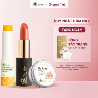 Combo Môi Hồng Cỏ Mềm Son Lụa Không Chì, Son Gạo Dưỡng Môi, Tẩy Da Chết Môi
