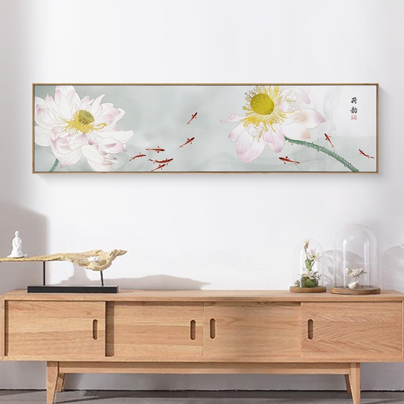 Tranh CANVAS Hoa Sen Ngang Tối Giản Kth 30x120, 40x120...có sẵn khung&móc treo