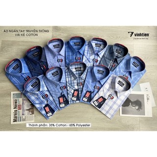 Áo sơ mi ngắn tay cotton dáng regular- vạt ngang vĩnh tiến 350