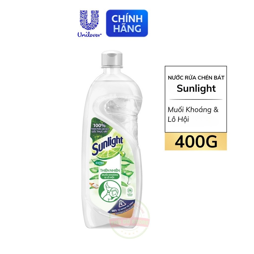 Nước Rửa Chén Bát Sunlight Thiên Nhiên Muối Lô Hội Chai 400G