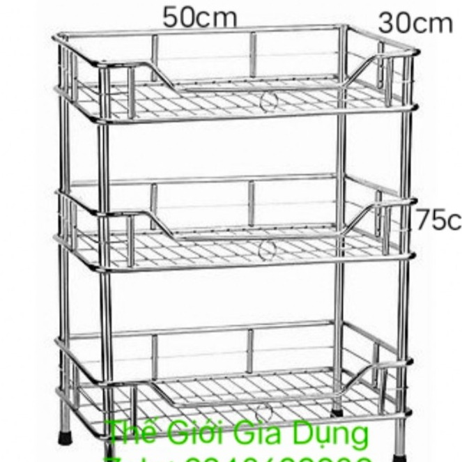 kệ chén đứng inox SUS 201 , kệ 3 tầng kích thước 30cm x 50cm x 75cm