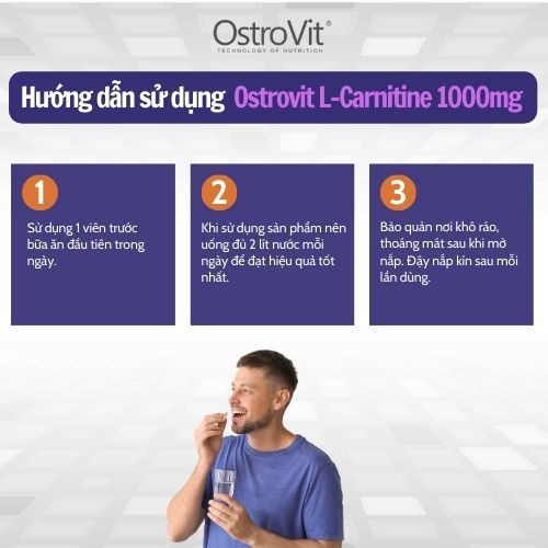 Giảm mỡ thừa, độ body OstroVit L-Carnitine 1000mg chuyển hóa mỡ thừa thành năng lượng, giảm cân, đốt mỡ tự nhiên