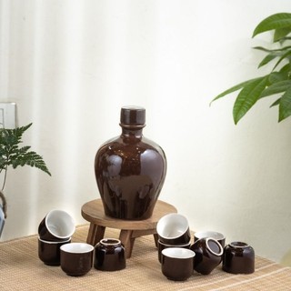 Bộ Bình và 10 chén uống rượu men bóng Bát Tràng 500ml - 02
