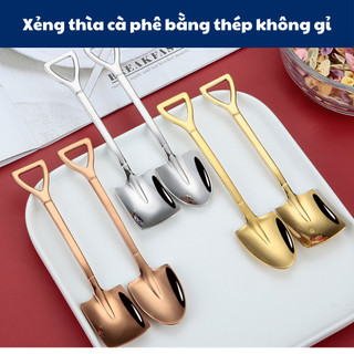 Thìa Xẻng Inox mạ vàng muỗng decor ăn hoa quả kem đồ khai vị bằng thép không gỉ cao cấp thiết kế sang trọng
