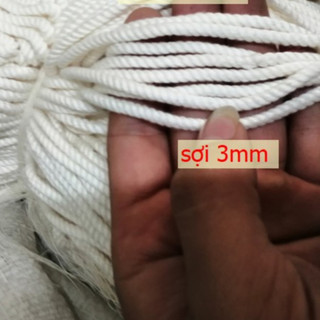 Dây thừng macrame se cotton, dây thừng trang trí loại 3mm màu kem
