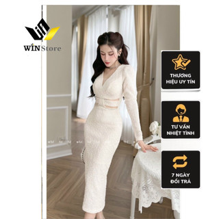 Váy body thiết kế dự tiệc sang trọng V85 dài tay đính đá eo phù hợp đi chơi, đi tiệc.