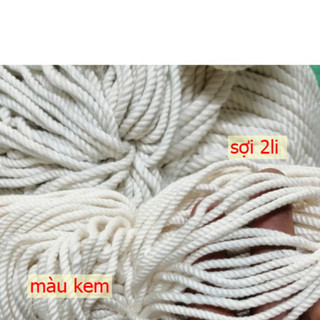 Dây thừng macrame se cotton, dây thừng trang trí size 2mm màu trắng kem
