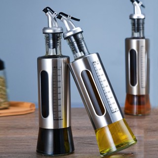 Chai đựng dầu ăn thủy tinh bọc inox cao cấp dung tích 300ml - Bình đựng dầu chia vạch 300ml