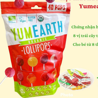 Kẹo mút hữu cơ cho bé 8 hương vị trái cây Yumearth 40 chiếc