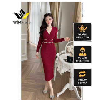 Váy body dự tiệc thiết kế V85 by Win store phần eo có đính đá phù hợp đi tiệc, đi làm