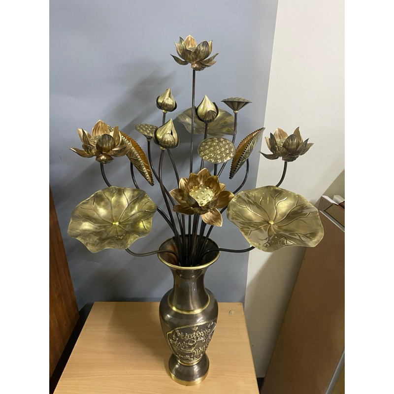 Hoa sen đồng 15 cành  hun màu giả cổ không kèm lọ. - Đại Bái 555