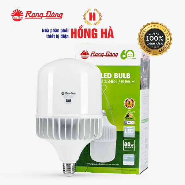 [RẠNG ĐÔNG] Bóng đèn LED bulb trụ Nhôm đúc 80W/60W ánh sáng trắng
