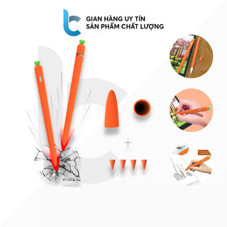 Ốp Silicon Pencil 1, 2 Kiểu Củ Cà Rốt Tặng Kèm Nắp Bút Và 4 Chiếc Bọc Ngòi