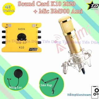 Mic livestream bm900 Ami Sound Card XOX K10 2020 chân màng đã có dây live stream- Bộ mic thu âm sound card k10 2020