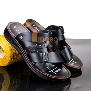 Dép sandal nam cao cấp - da mềm mại - đế cao su đúc tăng cao 3,8cm [TH02 ĐEN]