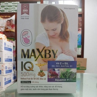 Hộp 60 viên bổ bầu Maxby IQ bổ sung sắt, acid folic, DHA cho mẹ trong giai đoạn chuẩn bị mang thai, bầu và sau sinh