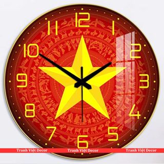 Đồng Hồ Treo Tường Tráng Gương "Lá Cờ Việt Nam" in UV 5D,  Đồng Hồ Tròn sang Trọng, trang trí, decor treo phòng khách