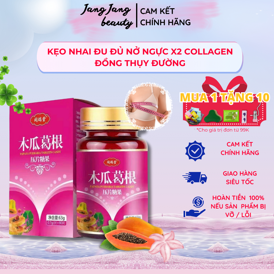 Kẹo Đu Đủ Collagen Nở Vòng 1 Đồng Thụy Đường, Viên Uống Tăng Vòng 1 Bổ Sung Collagen Cho Bầu Ngực, Đẹp Da - Jang Beauty