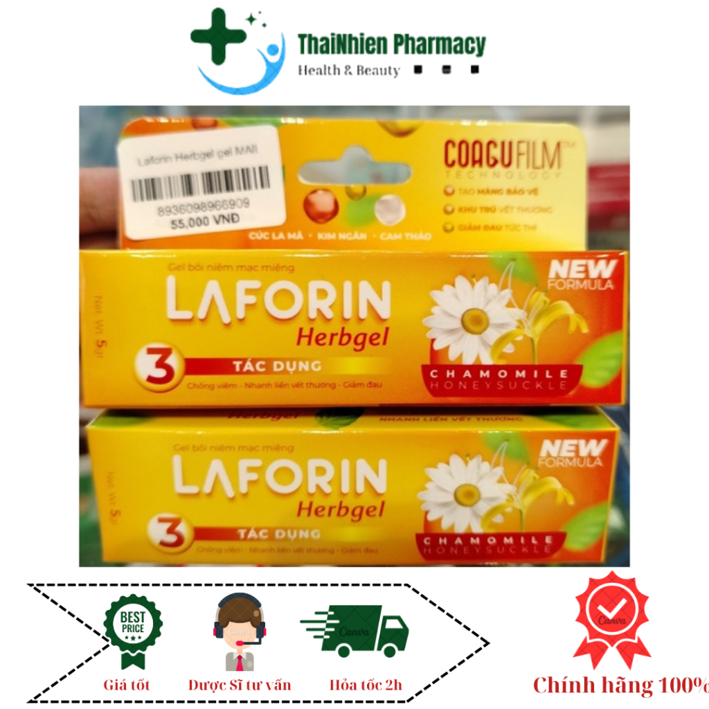 Gel bôi niêm mạc miệng Laforin Herbgel an toàn cho mẹ và bé _bôi nhiệt miệng, sưng lợi sưng nướu, ta