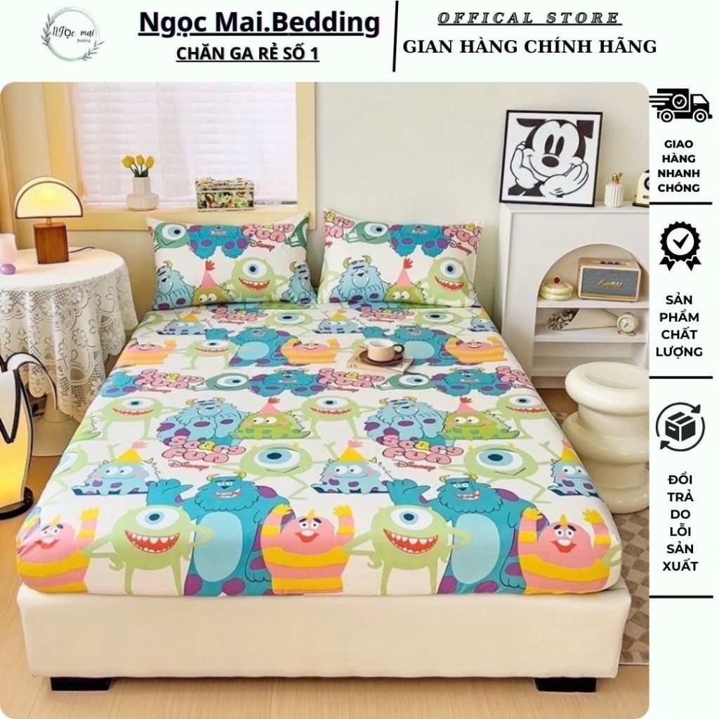 Bộ ga gối chun vỏ gối poly 3 món cotton đủ cỡ nệm 1m6x2m 1m8x2m