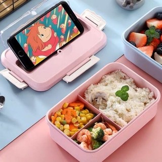 Hộp cơm trưa văn phòng 3 ngăn nhựa lúa mạch kèm đũa thìa hàng đẹp