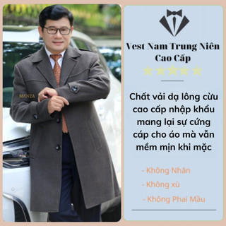 Áo măng tô nam trung niên cao cấp , áo dạ lông cừu dáng dài