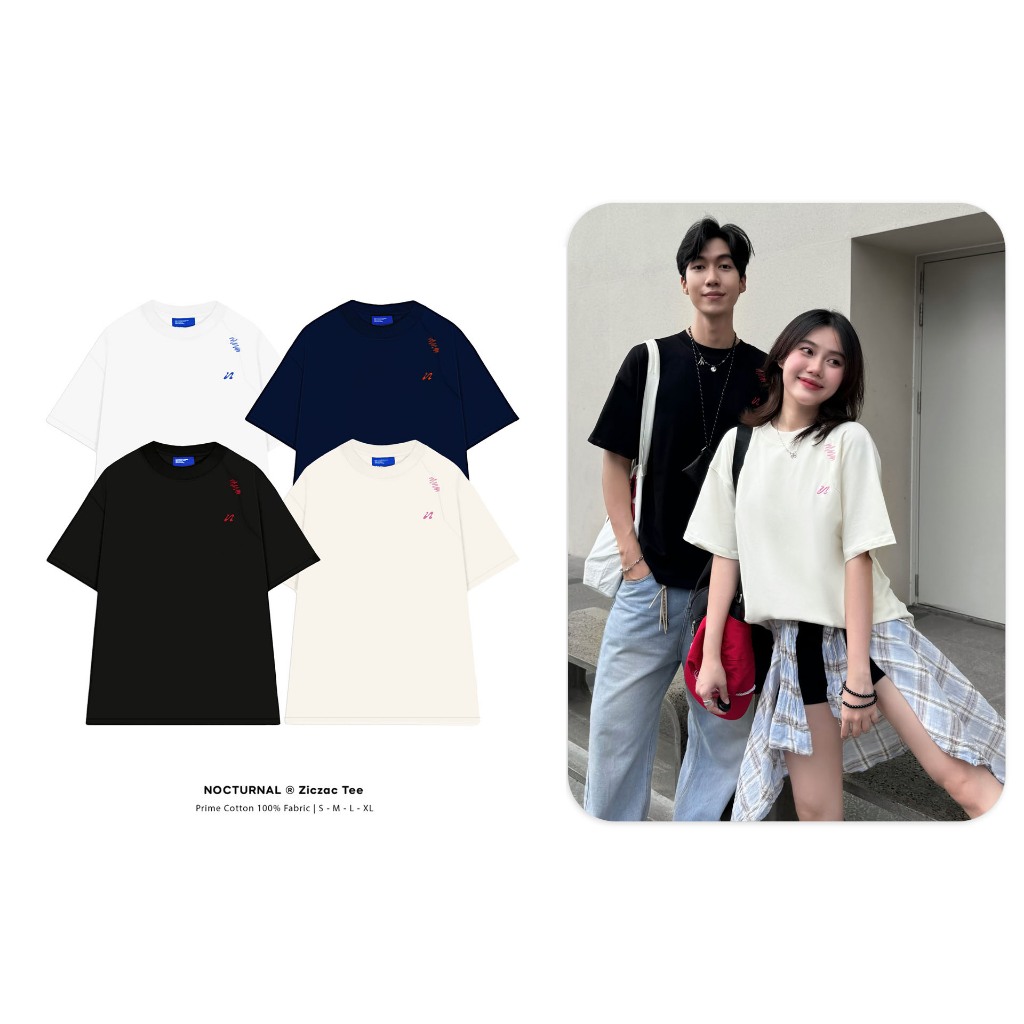 Áo Thun Thêu NOCTURNAL Ziczac Tee Cotton 100% Unisex Form Rộng Tay Lỡ Oversize Local Brand | BigBuy360 - bigbuy360.vn